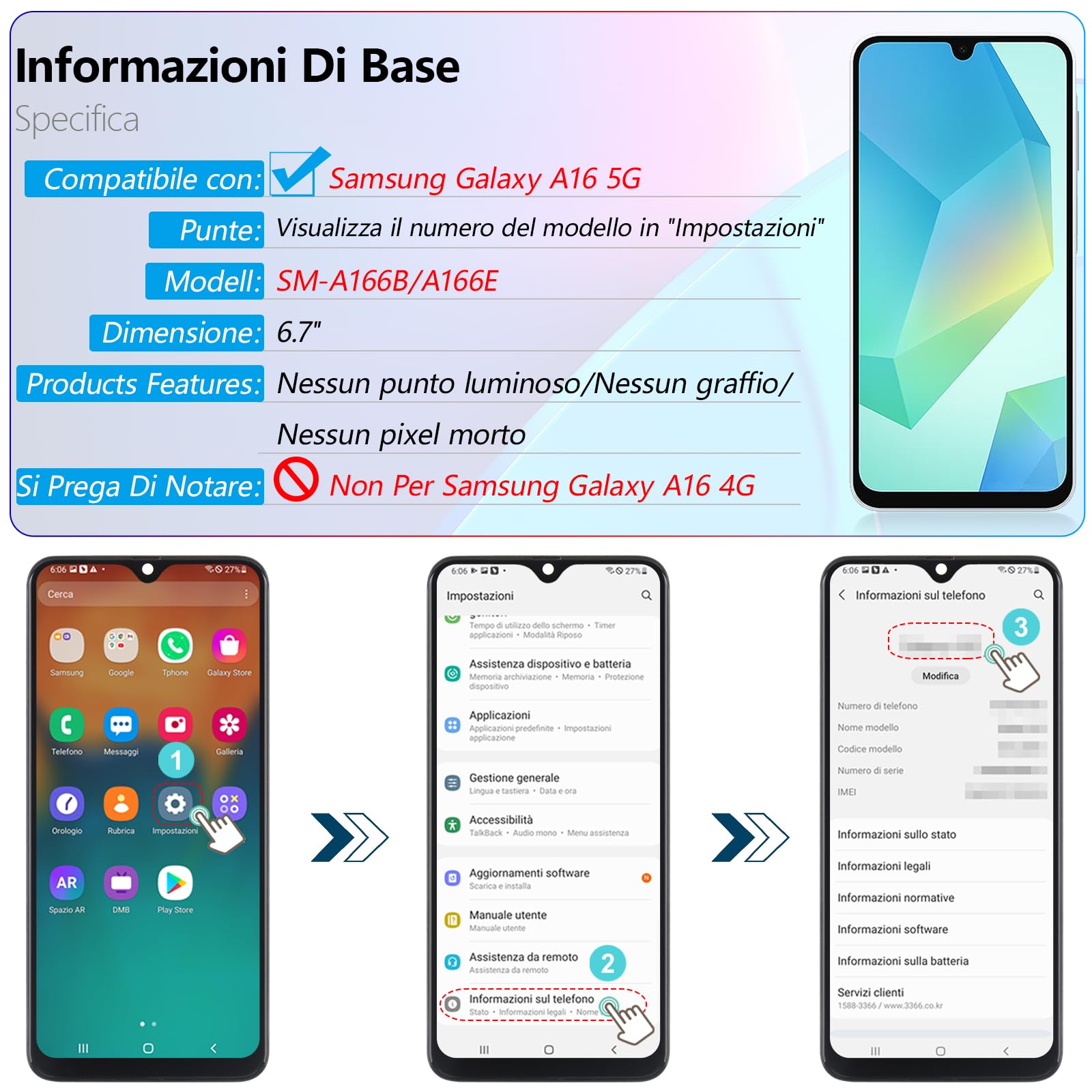 RongZy Schermo LCD per Samsung Galaxy A16 5G Display Sostituzione per Galaxy A16 5G SM-A166B/A166E Digitizer Assembly Vetro di Ricambio Touch Screen con Strumenti(6.7", Nero con Cornice)