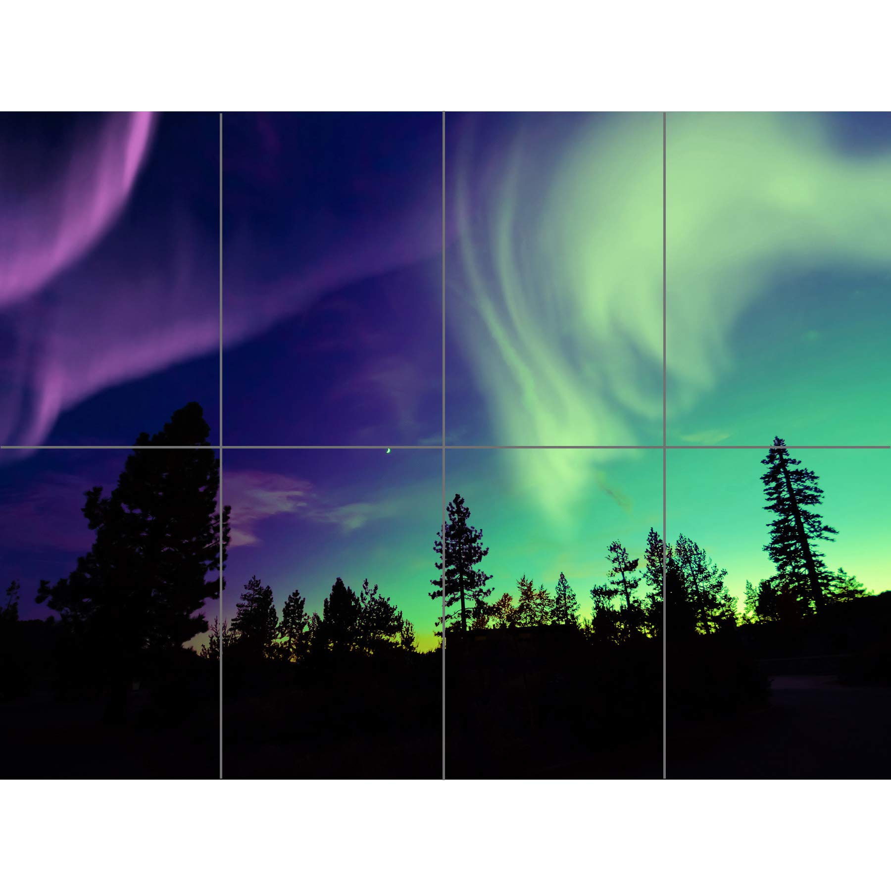 Artery8 Pine Trees Silhouette Northern Lights XL Giant Panel Poster (8 Sections)