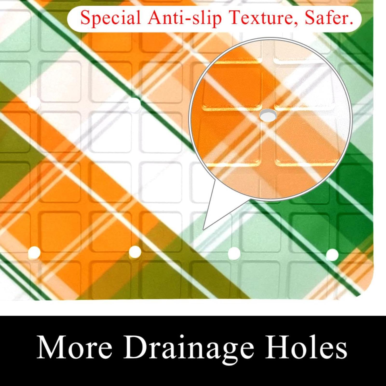 Tapis de bain rectangulaire antidérapant pour la Saint-Patrick avec ventouses et trous de drainage, orange, blanc et vert, 40 x 70 cm