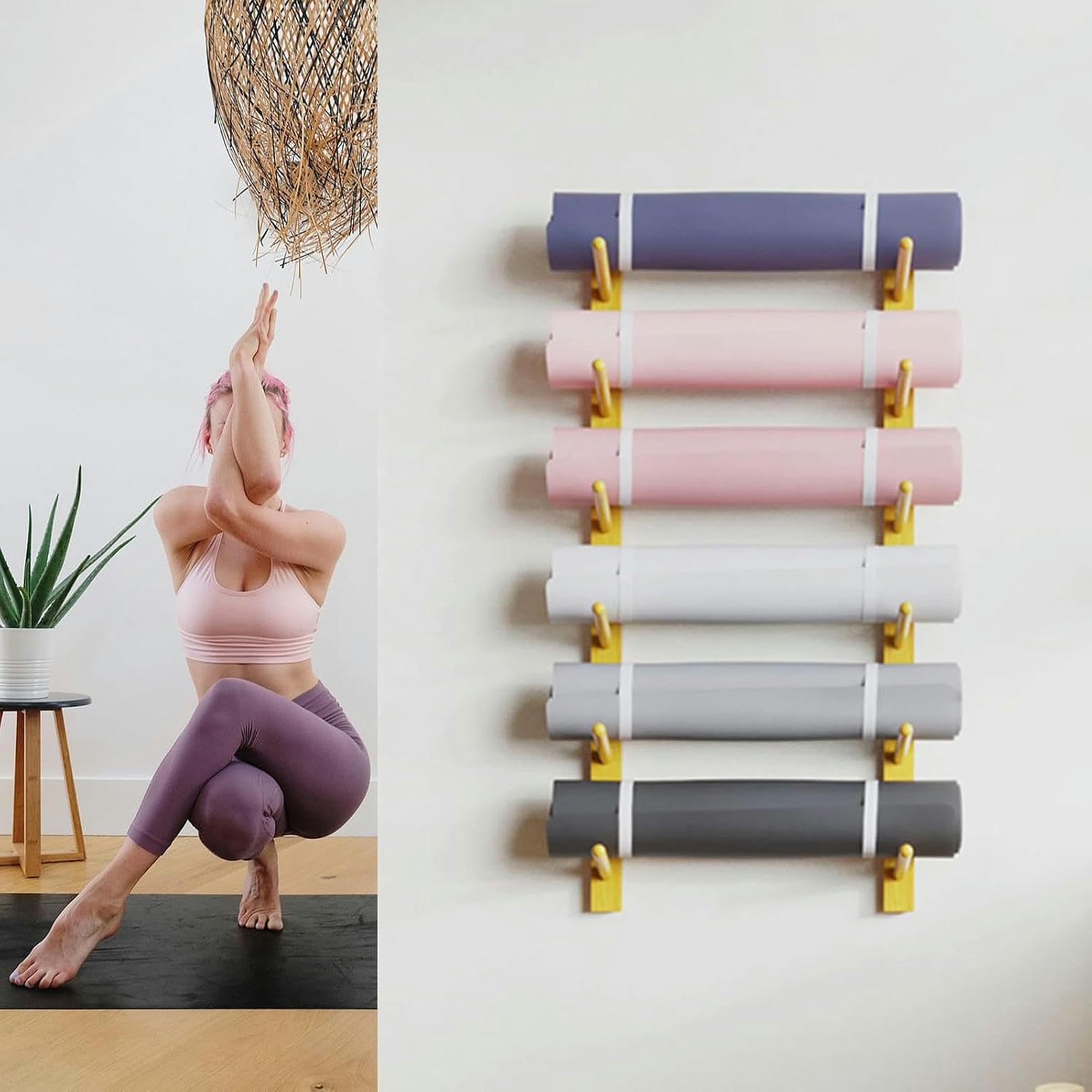 Support mural pour tapis de yoga solution pour ranger un petit espace gym