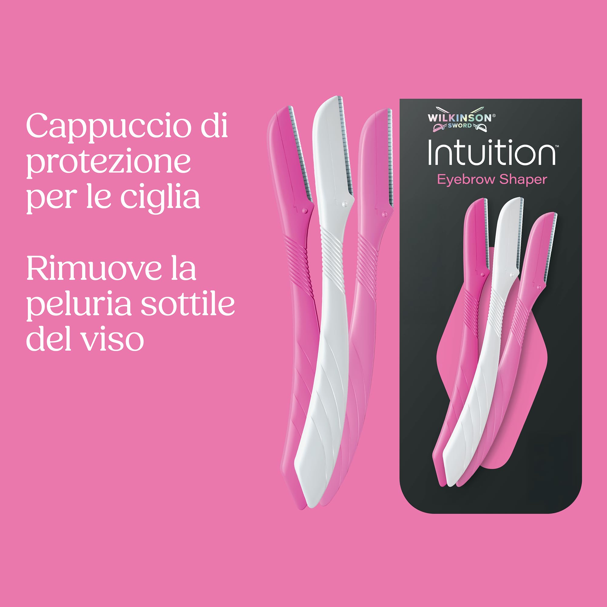 Wilkinson Sword Intuition rasoio per sopracciglia, confezione XL con 5 beauty tool e 1 cappuccio di precisione