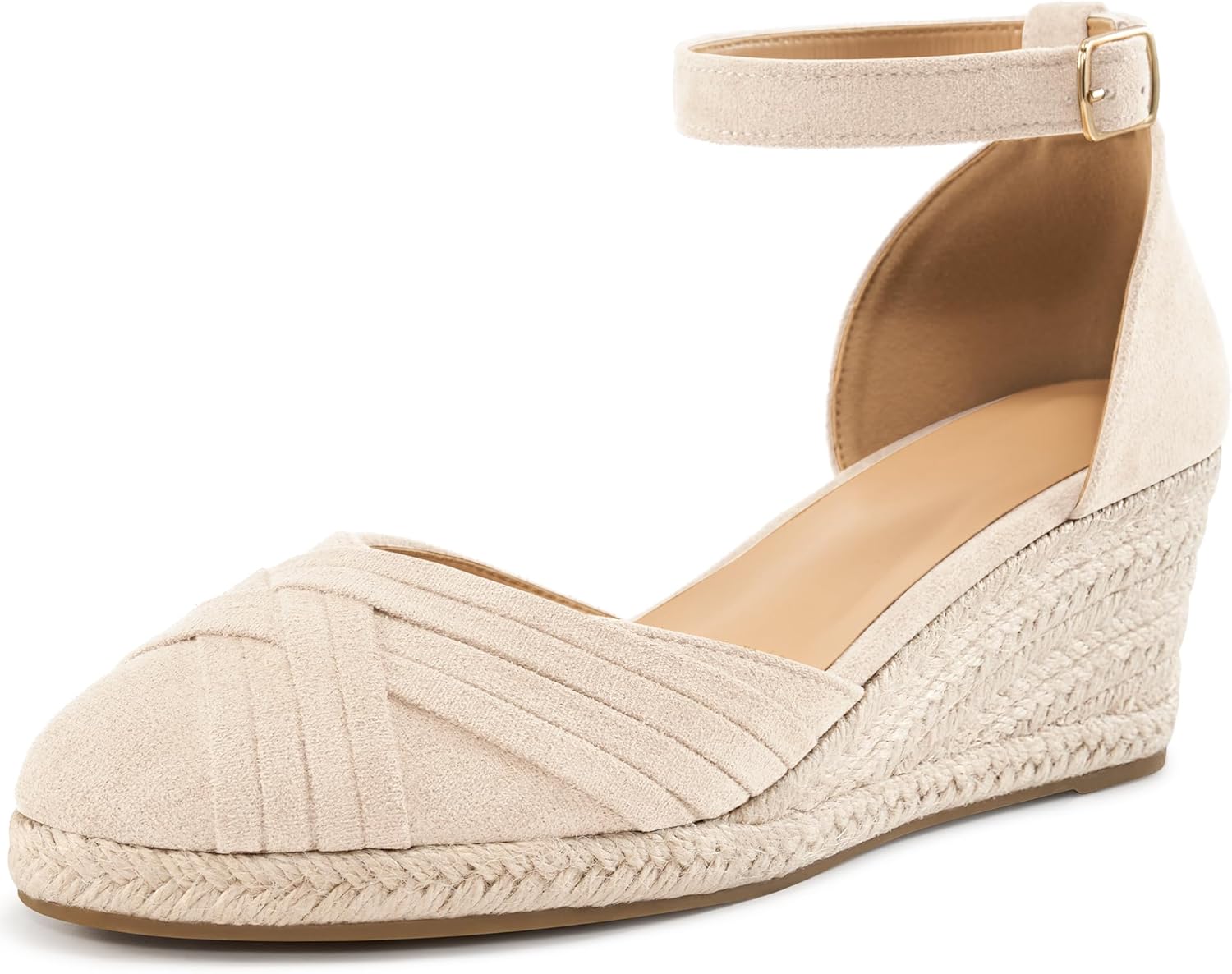 Womens Wedge Sandals Dressy: Apricot 8 Ankle Strap Espadrille Wedges for Women - Casual Closed Toe Wedding Shoes