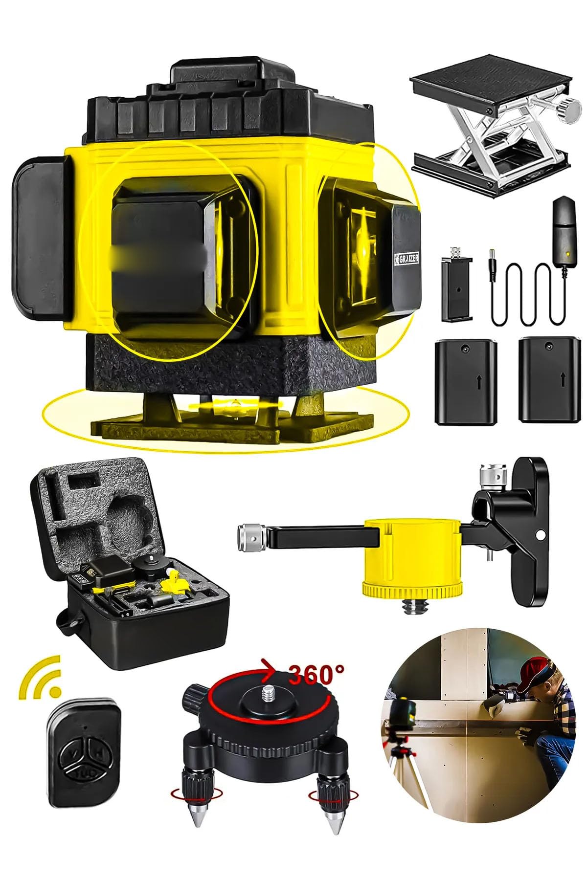 Pro Alman Kaucuk 360° 12 Köşe Otomatik Hizalamalı Çizgili Lazer Metre