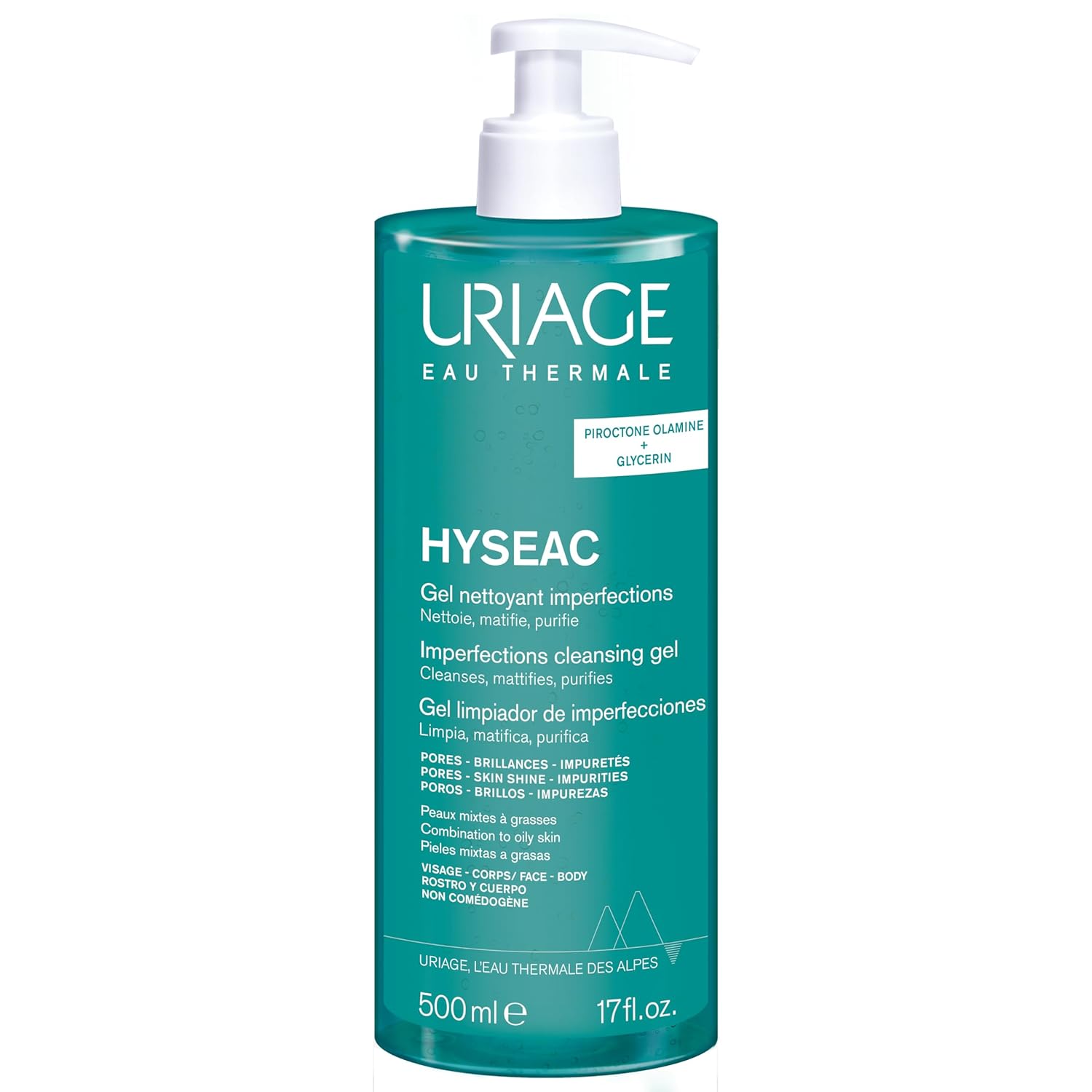 Uriage Hyseac Imperfections Cleansing Gel Face & Body, Suitable for Back Acne, Gently Cleanses & Purifies, Eliminates Excess Sebum, Combination to Oily Skin, Soap-free, Physiological pH