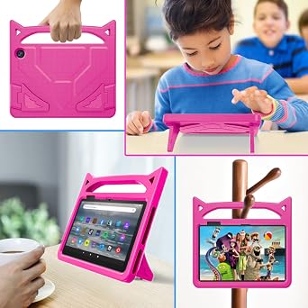 Fire 7 Tablet Case for Kids(12th Generation, 2022 Release), Lightweight Shockproof Kid-Friendly Cover with Handle & Kickstand.Not Compatible with TCL Onn 7in Tablets Tablet(Pink)