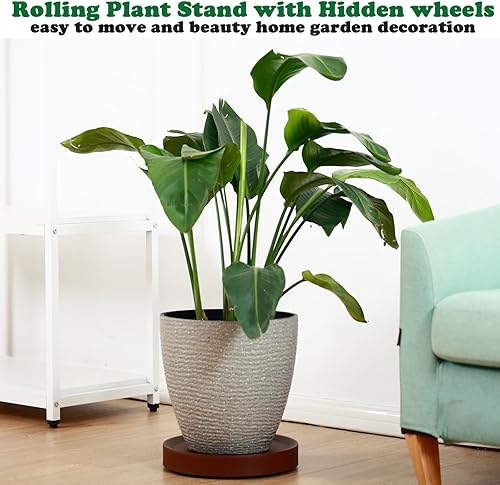 Miniatura 4 de Paquete de 4 organizadores para plantas con ruedas ocultas de 12.4 pulgadas, soporte rodante para plantas de alta resistencia con ruedas para