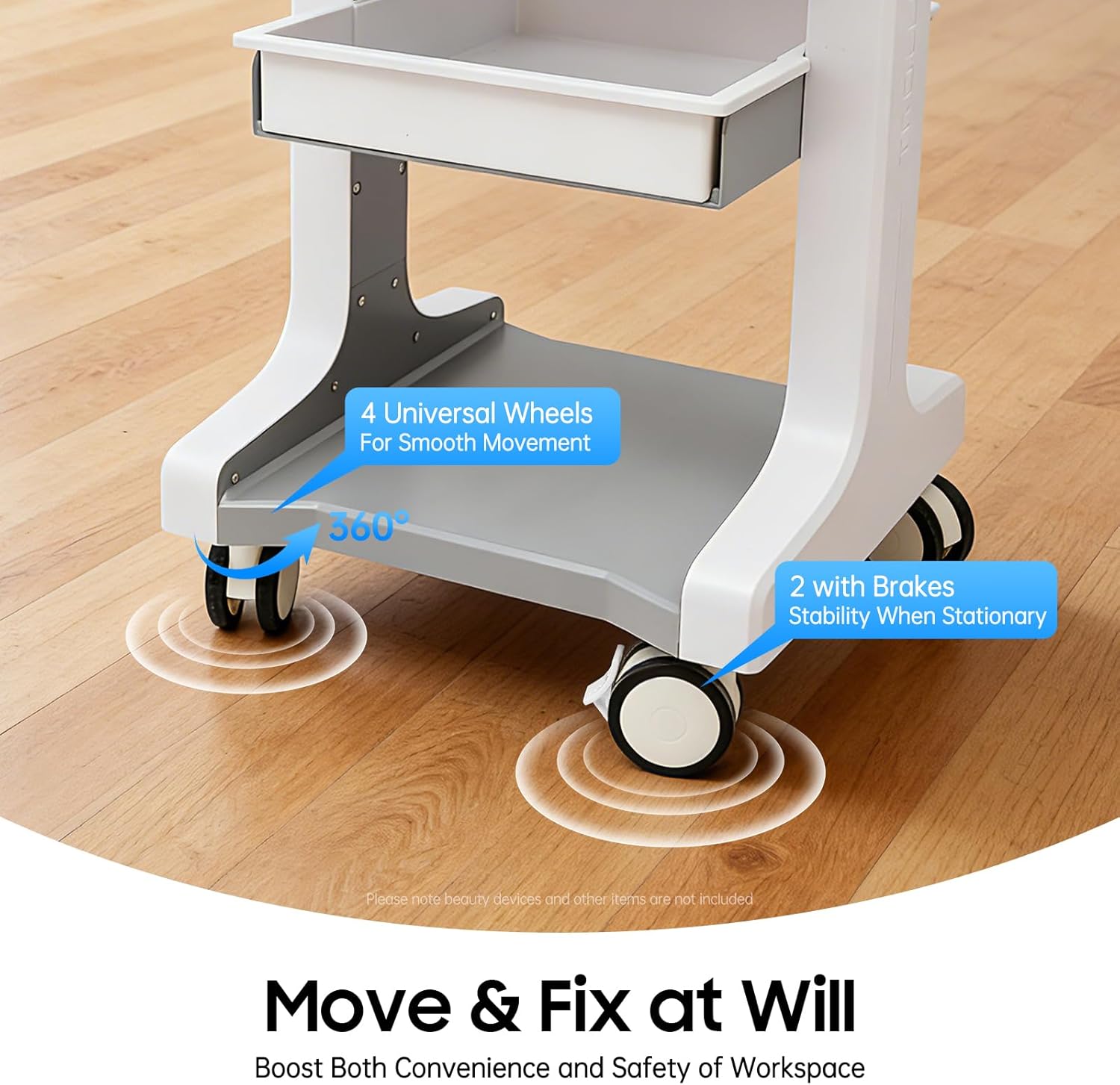 Professional Medical Trolley Cart | Office Rolling Cart with Wheels | Rolling Storage C-Art for Medical Equipment | Beauty Storage Utility cart | 3 Open Tiers | 2 Drawers | Grey & White