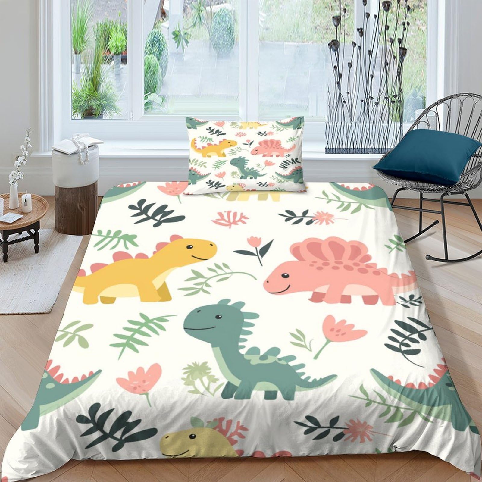 ENYISIYULO Dinosaur Duvet Cover Set 3 PCS Hotel Quality Quilt Cover Bedding Set Bed Covers with Pillowcases with Zipper Closure Ultra Soft Hypoallergenic Microfiber Single（135x200cm）