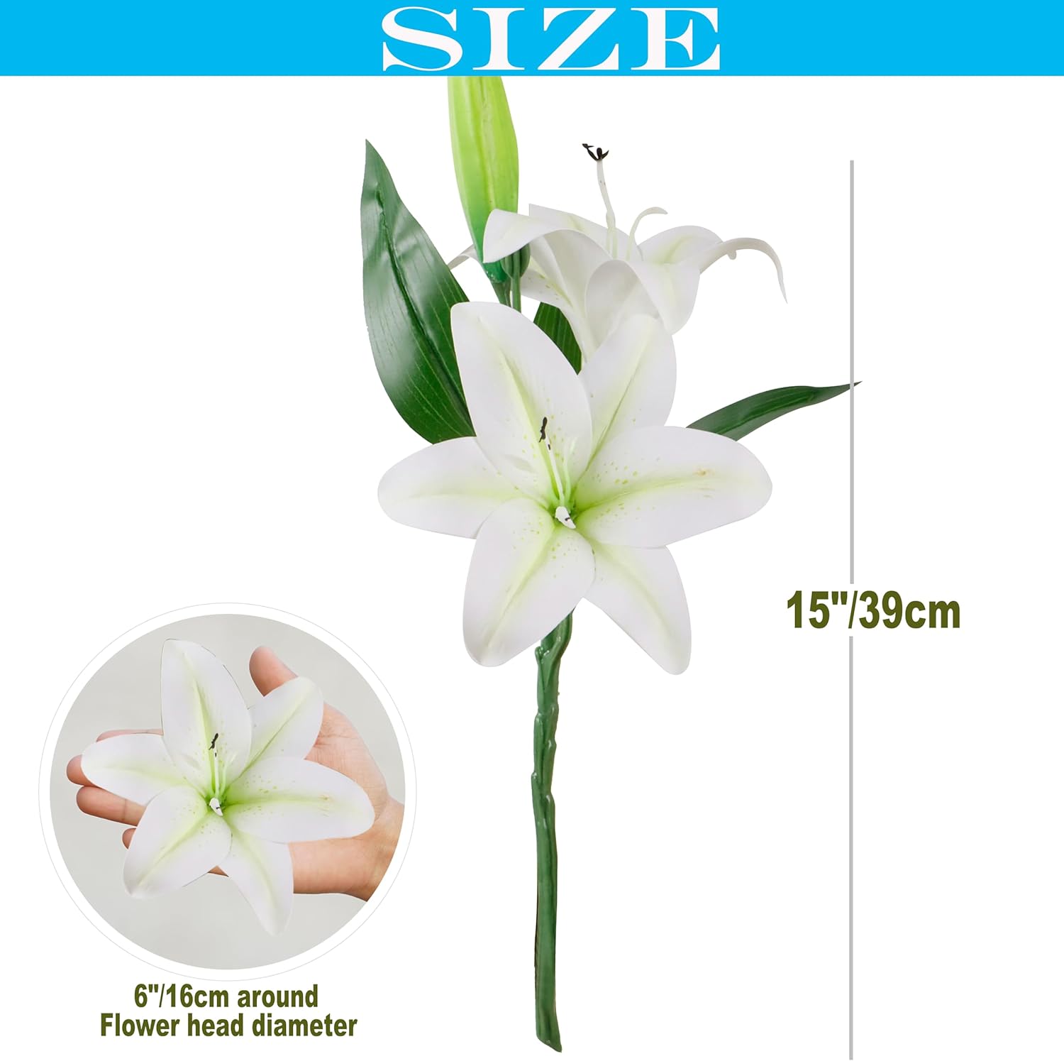 6pcs Tiger Lily Artificial Flowers, 15 Inch Faux Lilies Flower with 2 Blooms and 1 Bud, Latex Real Touch Easter Lily Flowers for Home Décor Centerpiece Wedding Bouquet,White