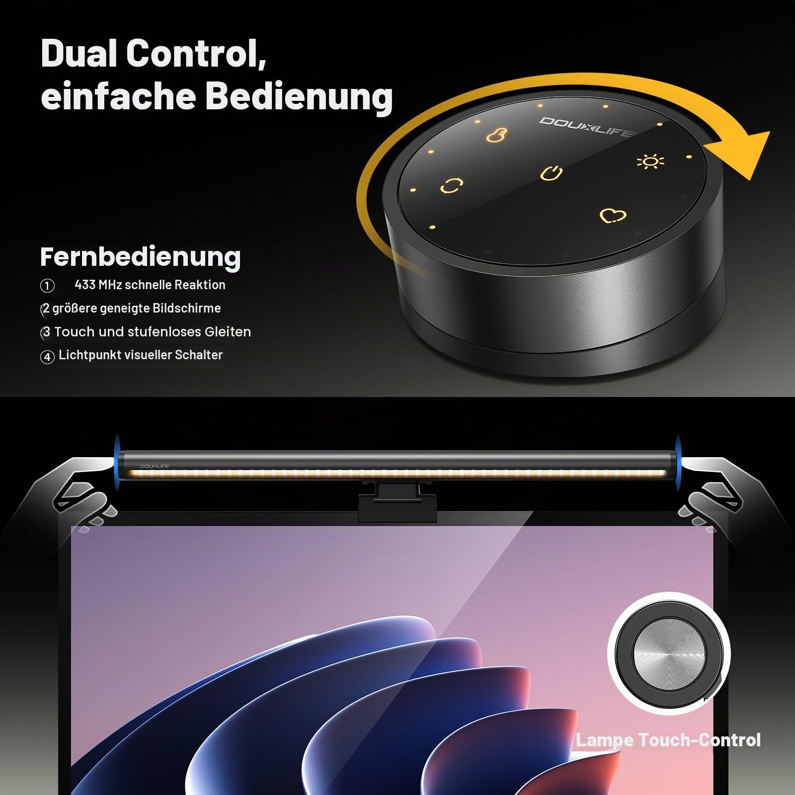 Douxlife LED Monitorlampe mit Backlight und kabelloser Fernbedienung