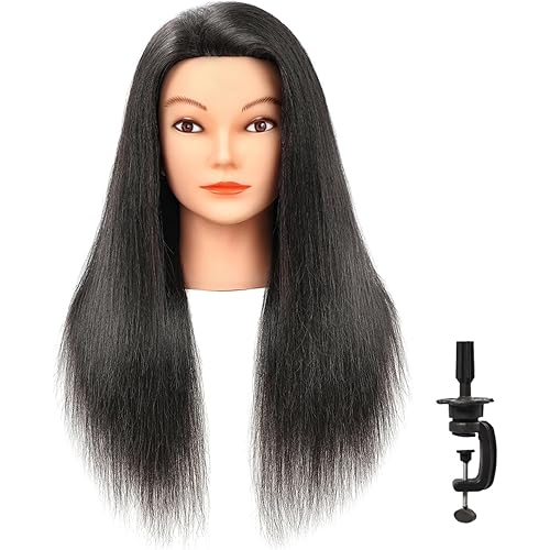 100% Human Real Hair Mannequin Head with Stand, Hairdressers' Practice Training Head and Cosmotology Doll Head for Hairstyling and Braid - Natural Black