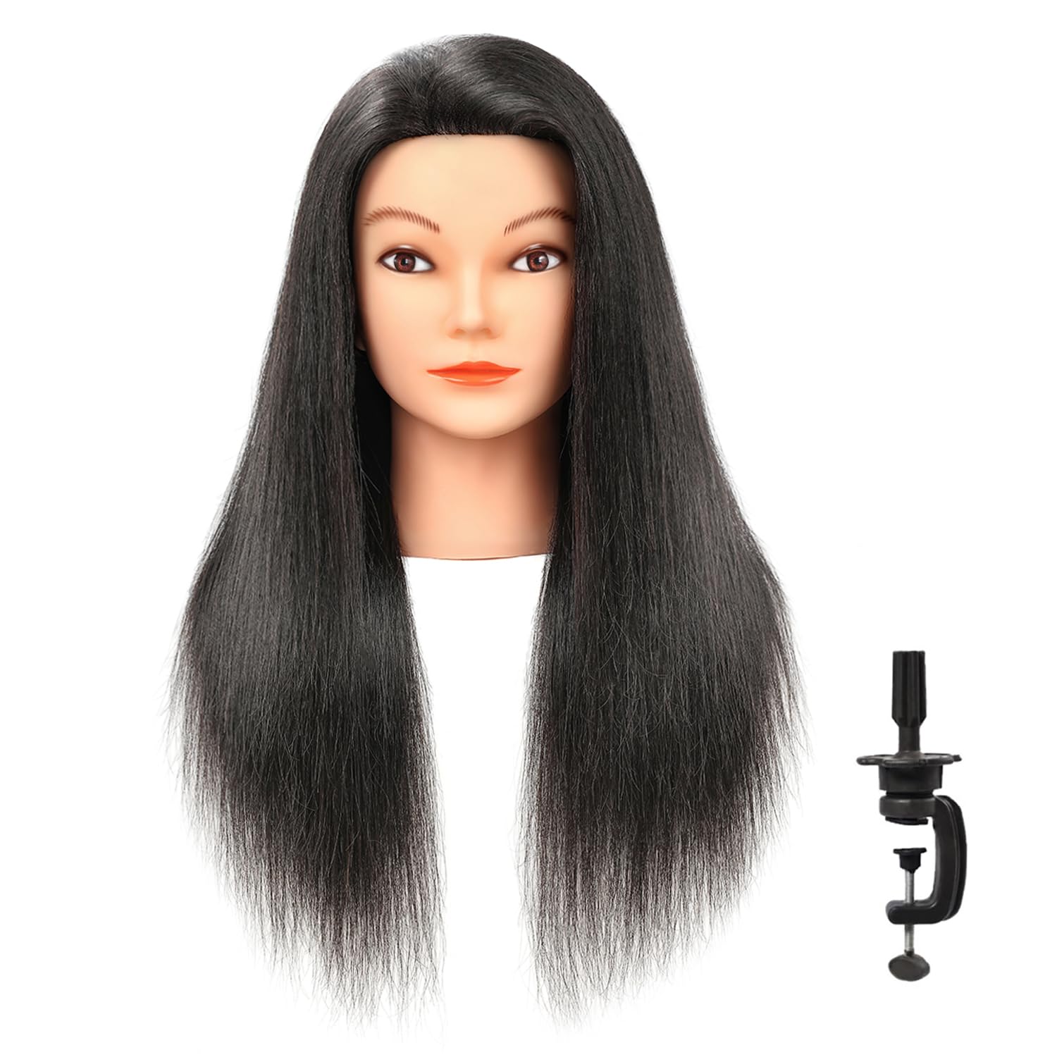 100% Human Real Hair Mannequin Head with Stand Hairdressers Practice Training Head and Cosmotology Doll Head for Hairstyling and Braid - Natural Black product thumbnail 2