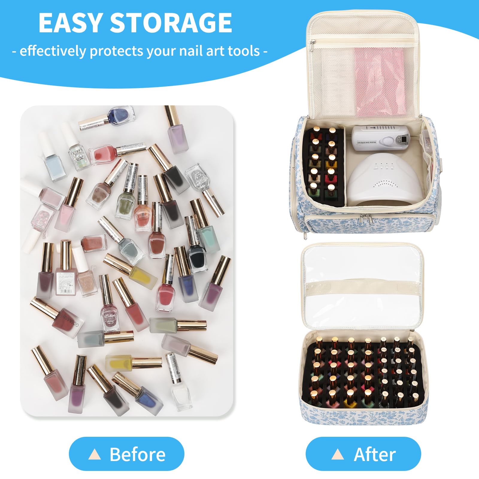 CUBETASTIC Nail Polish Organizer Carrying Bag with Removable Pouches
