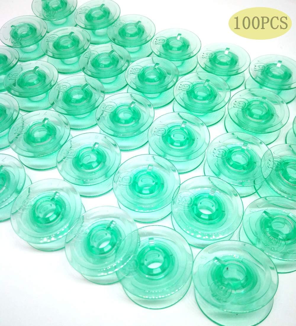 HONEYSEW 100pcs Clear Green Bobbins Compatible with Viking Husqvarna White Home #4125615-45#4123078-G Compatible with Husqvarna Viking Rose Designer Platinum Lily Series