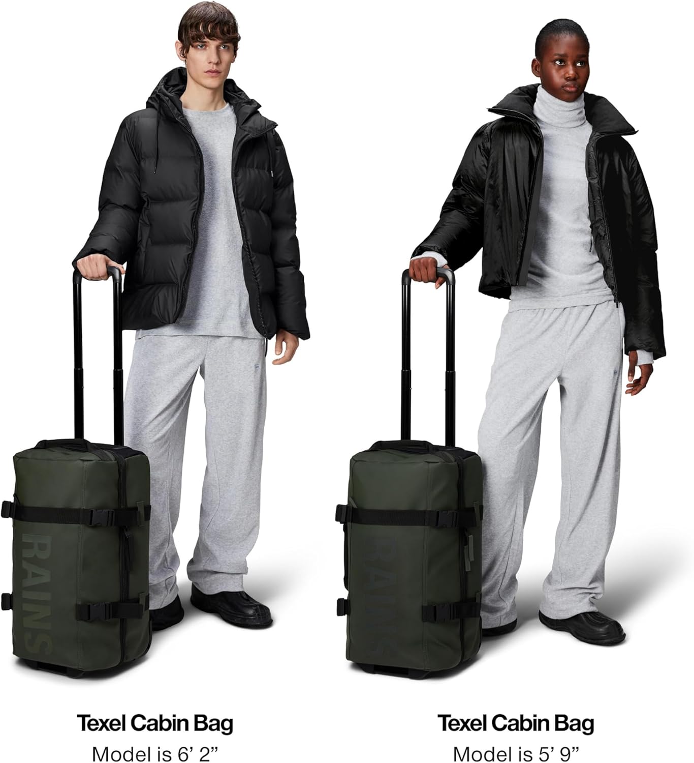 RAINS Texel Cabin Bag - Green Waterproof Travel Bag Men & Women - Lightweight Suitcase with Coated Tonal Zip Closure and Bifold Case with Two Mesh Closures - 2 Year Warranty