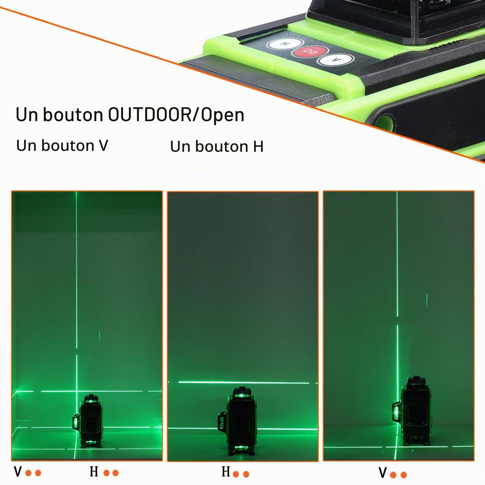 Niveau Laser 360 4D 16 Lignes avec D'auto-Nivellement de 3° du Niveaux à Bulle Laser Vert Rotatif IP54 2xBatteries Rechargeables Outil de Niveau Laser en Croix Verte Vertical Horizontal