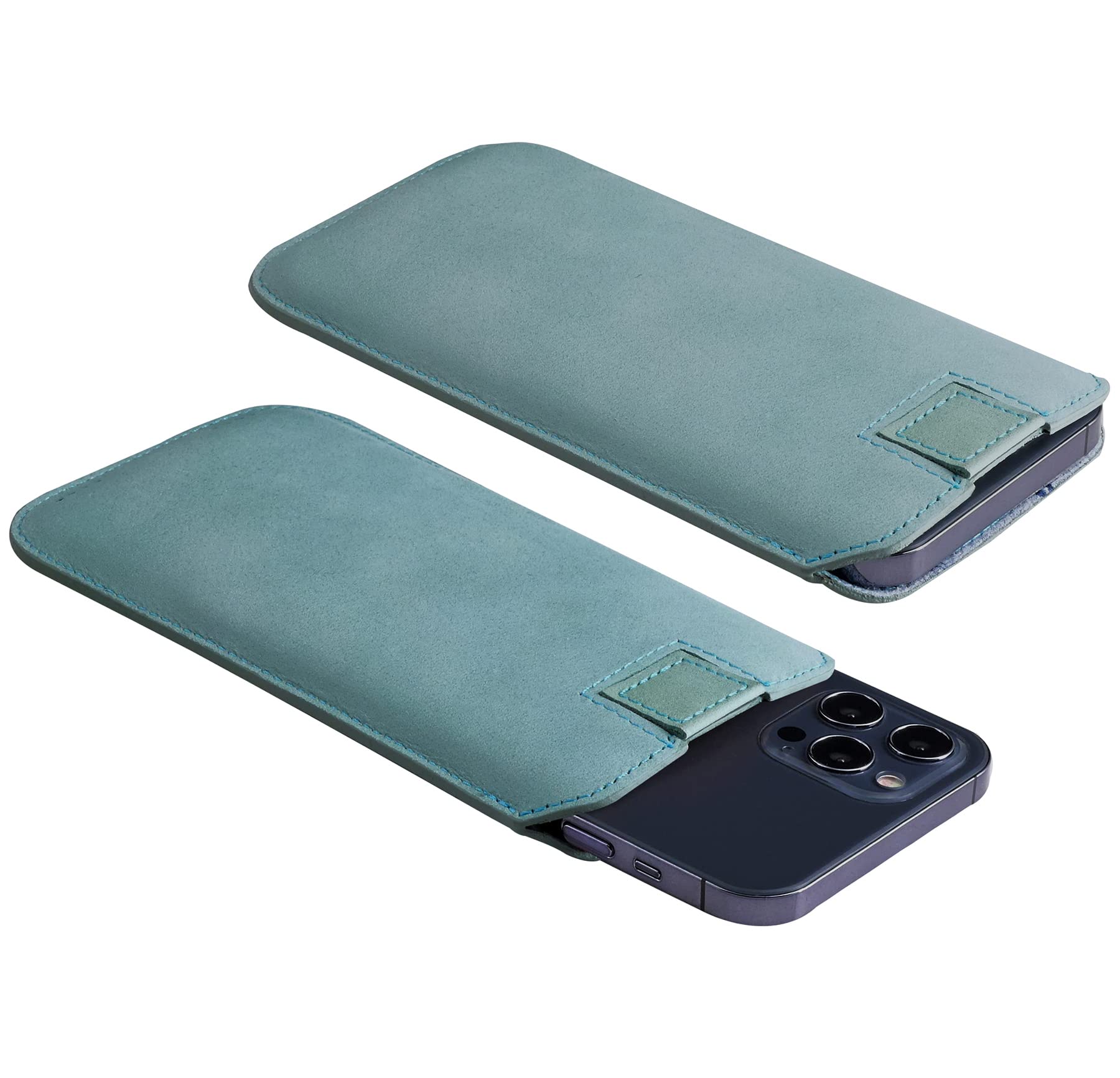 Suncase Custodia In Pelle Originale Per IPhone 13 (6,1") – Fatta A Mano In Europa, Ultra Sottile Con Linguetta Di Estrazione, Colore Turchese Antico - 6