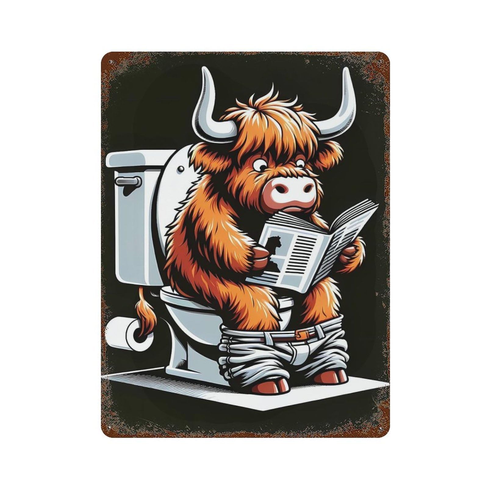 Highland Cow Toilet Break Retro Metal Sign 15.7"x11.8", for Pub, Kitchen And Man Cave Decor, Industrial Home Decor