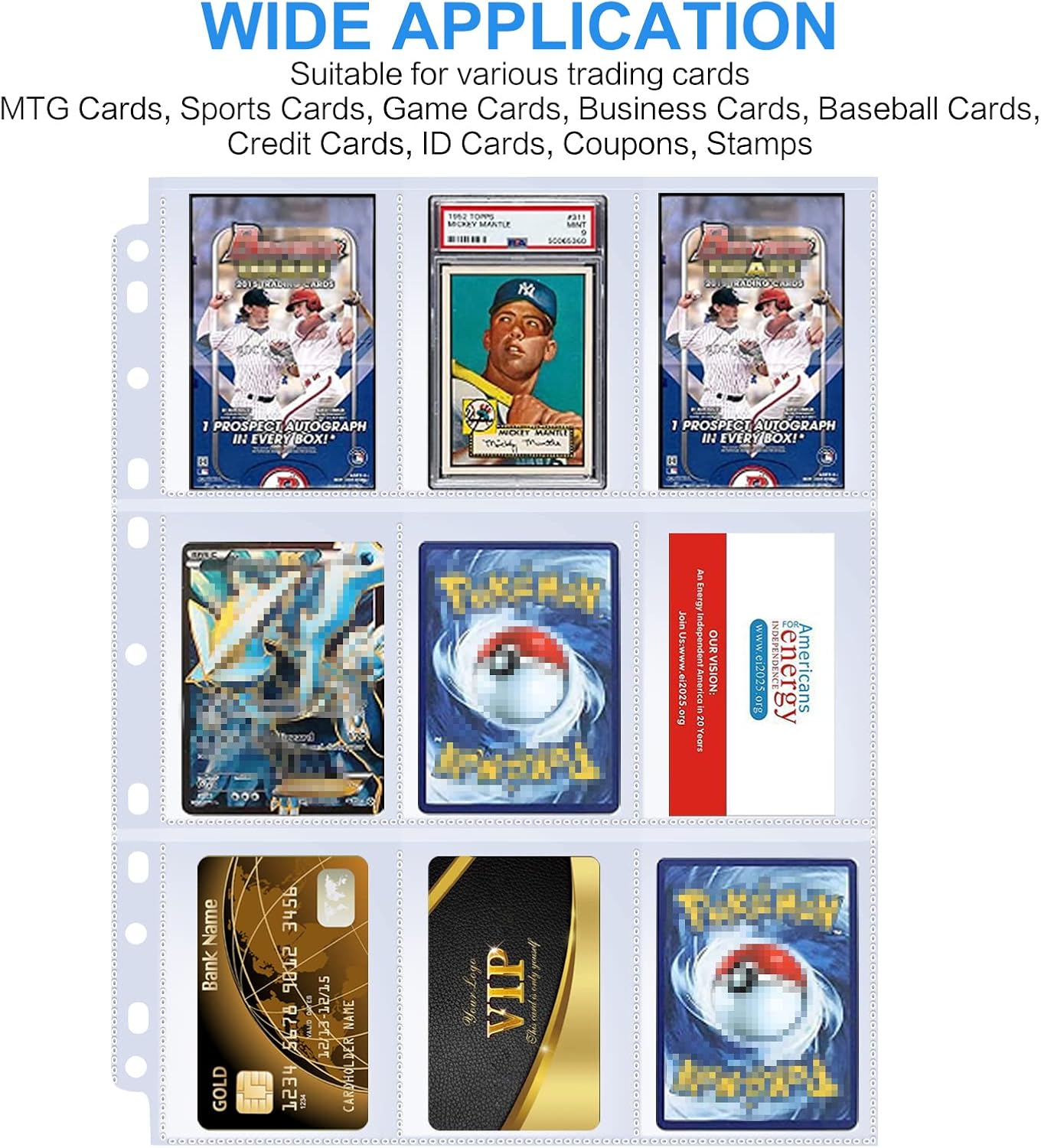 540 Pockets Card Sleeves Binder Sheets, Baseball Card Sleeves Pages for 3 Ring Binder, 9 Pocket Page Protector for Trading Cards, Sport Cards, Coupon, Game Cards, Business Cards, 30 Pages