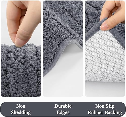 Miniatura 3 de Vaukki Juego de 3 tapetes de baño, antideslizantes, lavables, absorbentes con alfombra de inodoro en forma de U, tapetes de baño de microfibra para