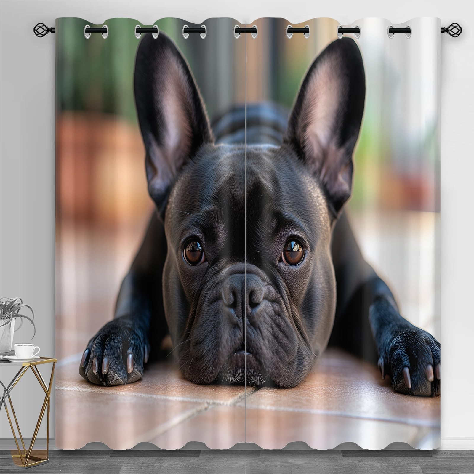Rideaux occultants bouledogue français pour chambre à coucher et salle de jeu