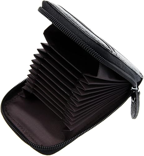 Miniatura 3 de DEEZOMO RFID mini organizador de tarjetas de crédito cuero auténtico billetera compacta con visor de identificación