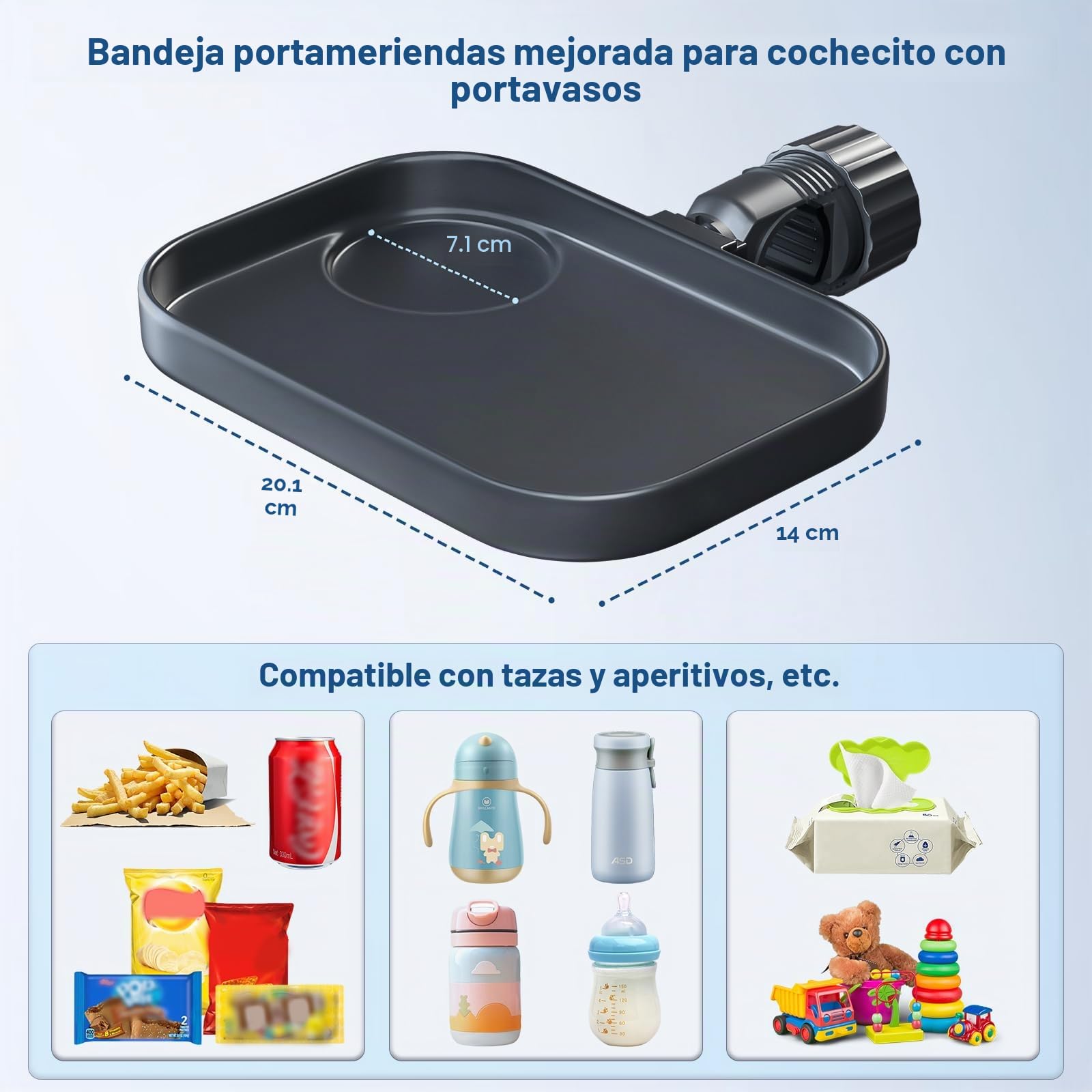 KDD Universal Bandeja de bocadillos Cochecito, 2-1 Bandeja para Cochecito con Portavasos, Accesorio para Bandeja Organizadora, Compatible con Carrito de la Compra Uppababy, Baby Jogger, Britax, Bob