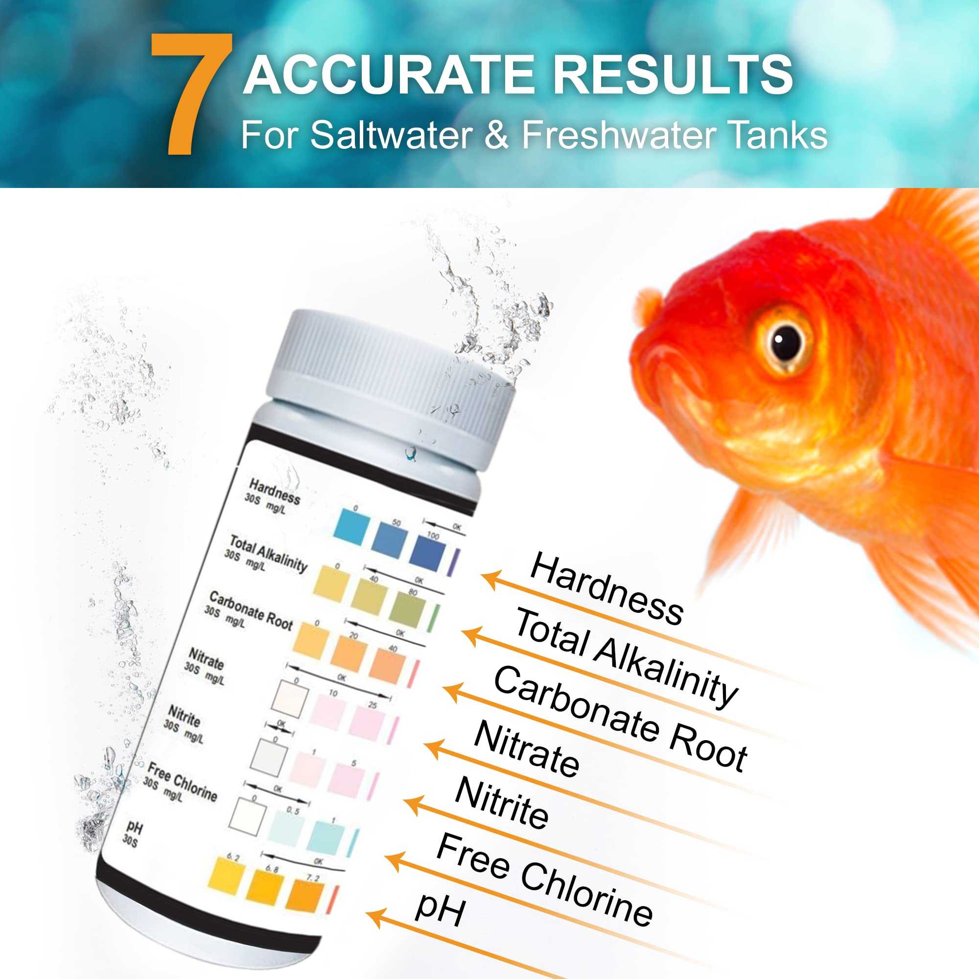 JOR Aquarium Water Test Strips, Compatible with Swimming Pool, Freshwater and Saltwater Fish Tanks, Detect pH, Chlorine, Carbonate, Water Hardness, 100 Strips - image 4