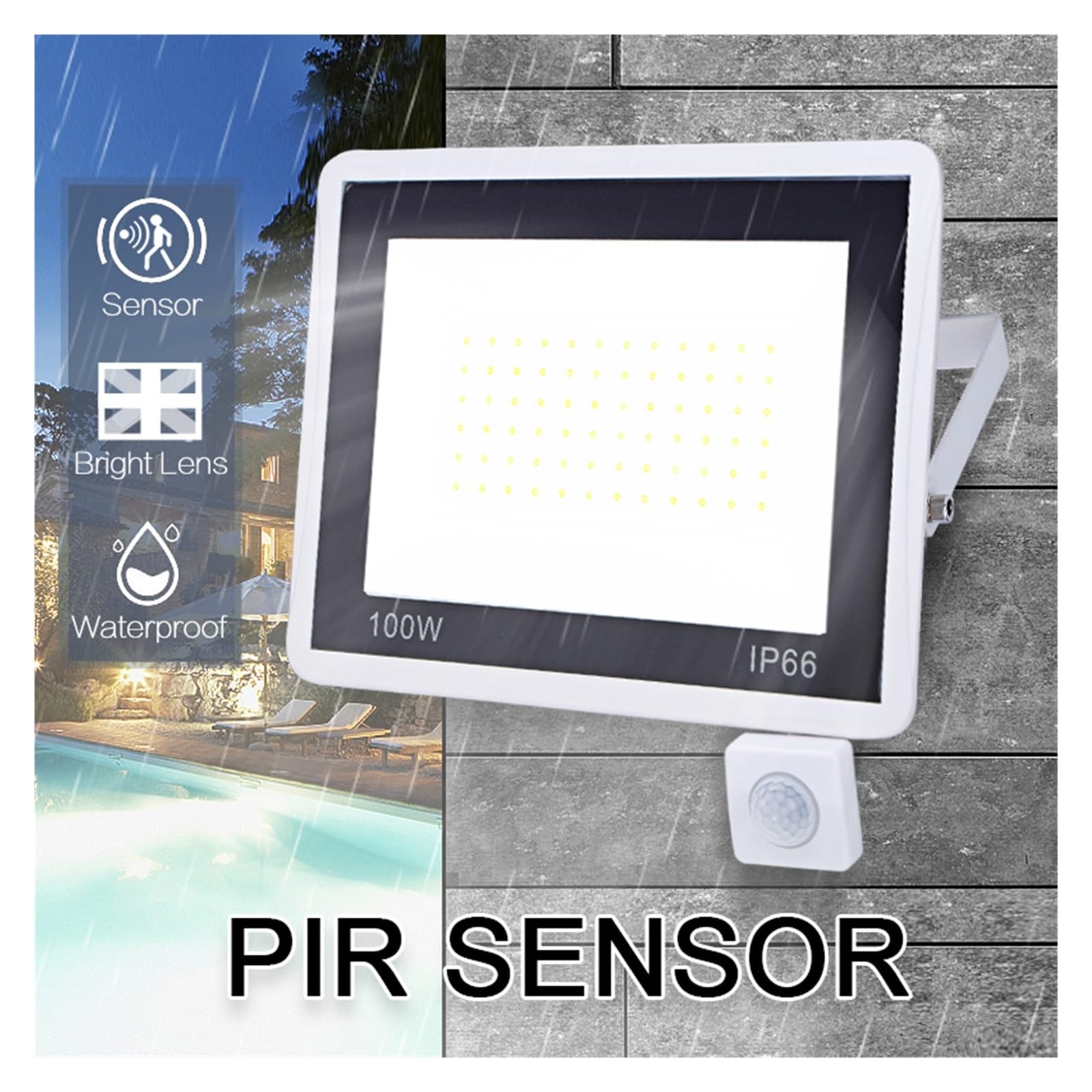 Focos exteriores, Reflector LED Con Sensor De Movimiento PIR, 30W, 50W, 100W, Blanco Frío Y Cálido, Resistente Al Agua IP66, Iluminación Inducción For Exteriores(Cold White,Motion Sensor,30W)
