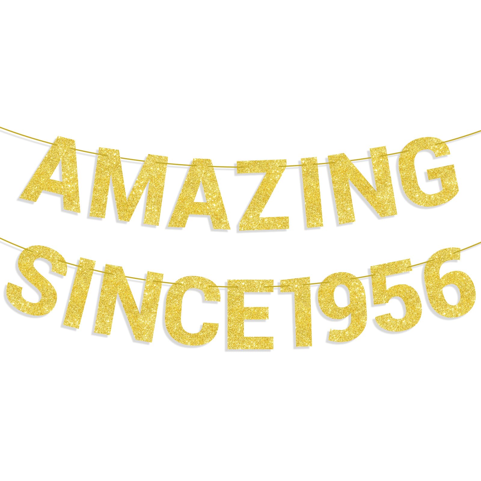 Amazing Since 1956 Banner, Gold Glitter Wedding Anniversary & Happy Birthday Party Backdrop Decoration Pre-string Hanging Banner for Women Men Milestone Celebration (70th)