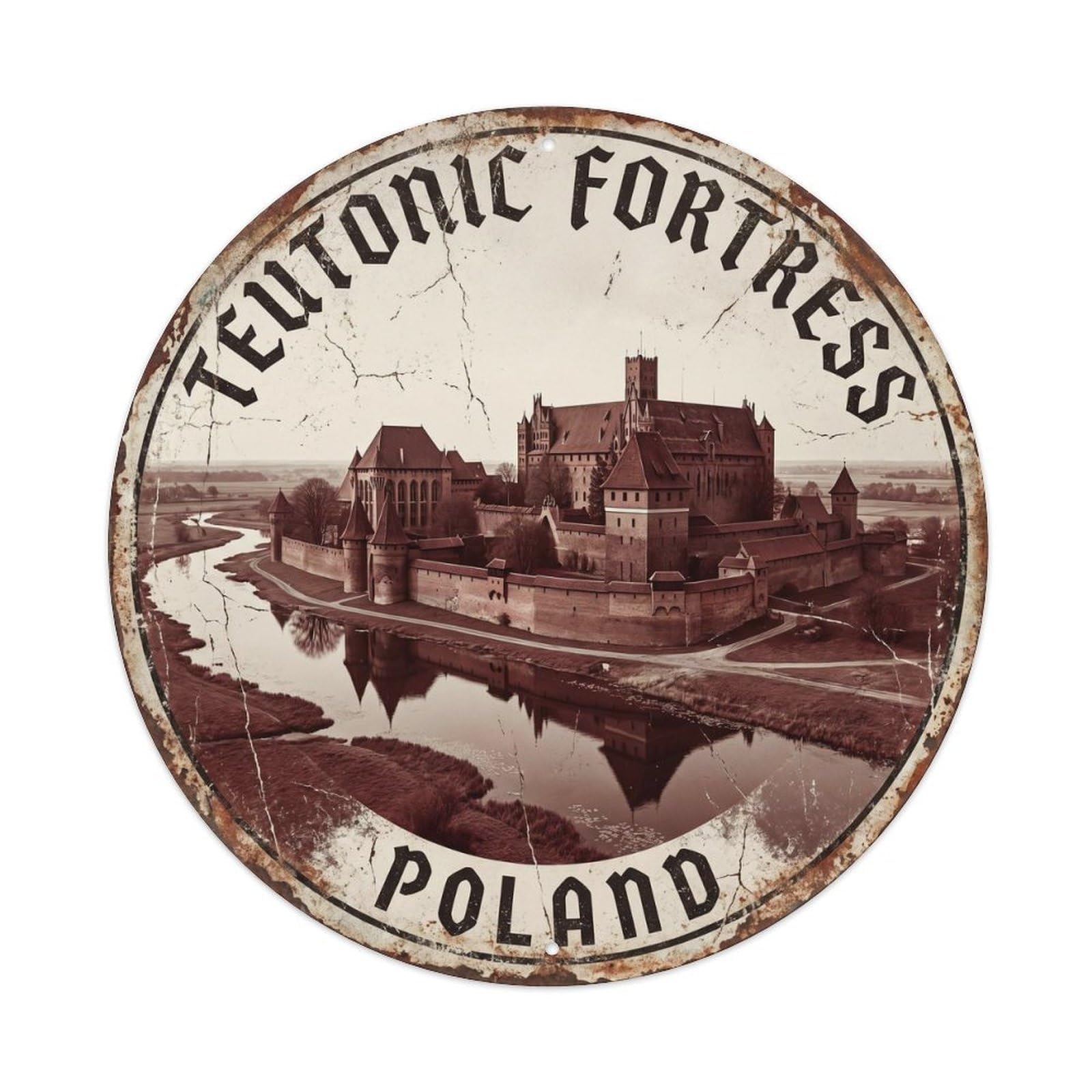 Vintage Travel Teutonic Fortress Poland Metal Tin Sign