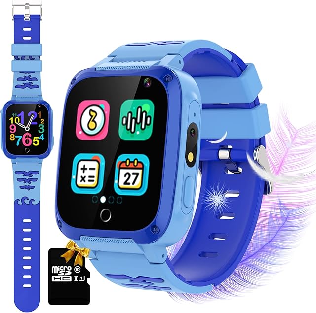 Retysaz Kids Smart Watch 16 Game Smart Watch for kids pedometer HD Cameras pedometer Smartwatches for Children 3-14 Gifts To Girls Boys Electronic Learning Toys(Blue)