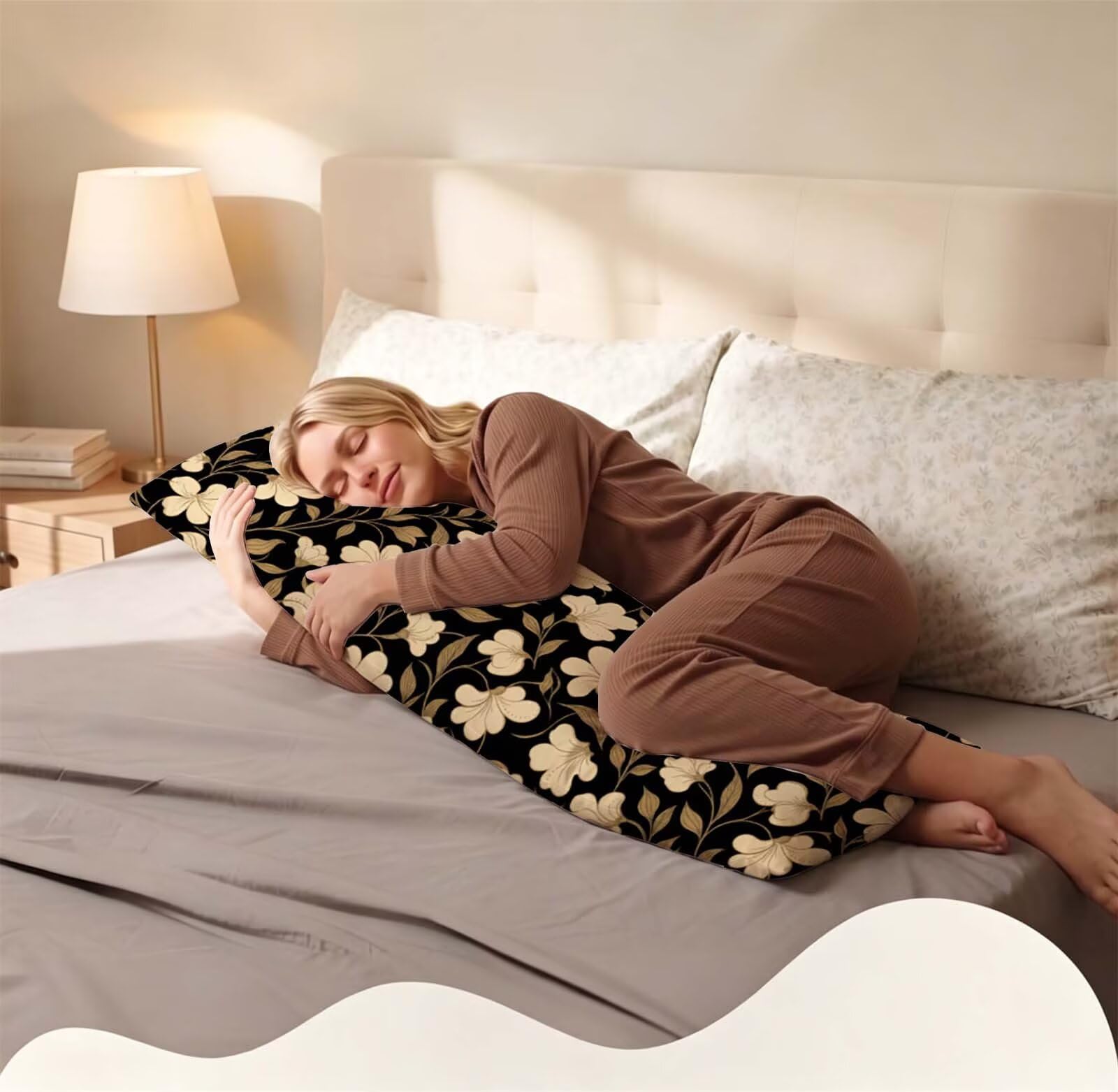 Nero-16 Federe Cuscino Letto 50 x 150 cm, Grande Cuscini per Divano Lino, | Doppia Faccia Stampa, Fiore Fodera per Cuscino Decorativa, con Cerniera, Cuscino per Dormire Sul Fianco j-200