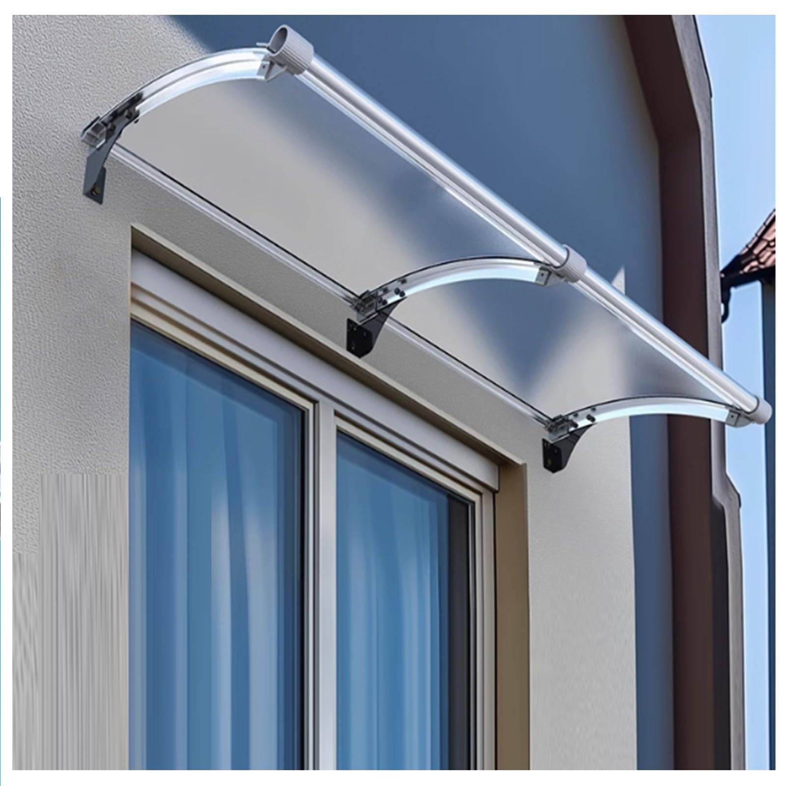 Marquise de porte anti-UV et pluie en polycarbonate translucide 90x80