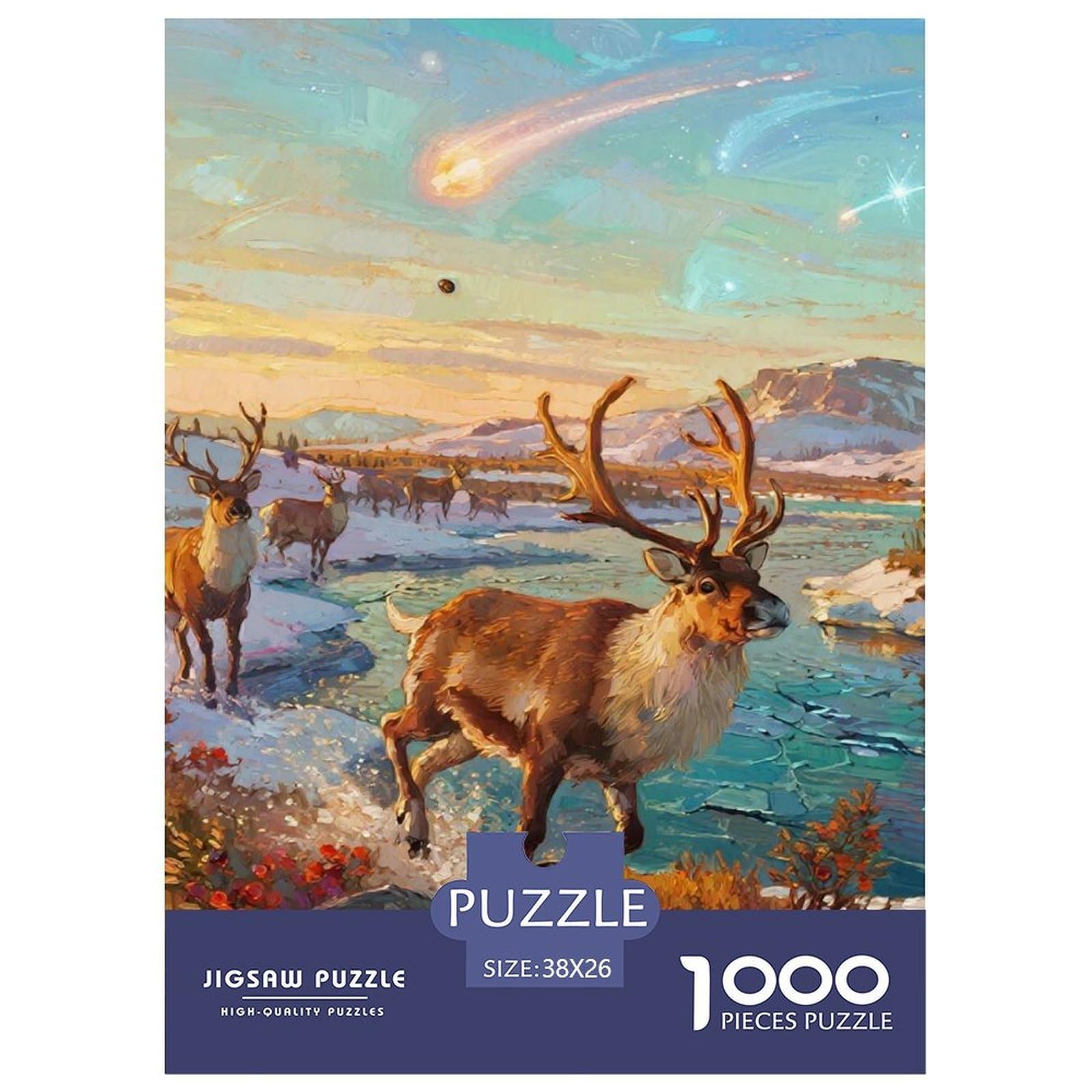 Reindeer 1000 Puzzles Adults Puzzle Kids Age Gifts Puzzle Game Animal Difficult Impossible Decompression 38x26cm/1000pcs — image 1