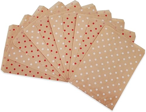 Miniatura 8 de CuteBox - Bolsas de regalo de papel kraft de papel plano con lunares rojos/blancos, 100 unidades (4 x 6 pulgadas) para mercancía, manualidades
