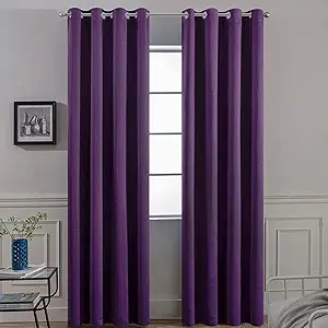 Yakamok Purple Blackout Curtains Room Darkening Thermal Insulated Grommet top Window Curtains for Living Room, 52 x 84 Inch,One Pair