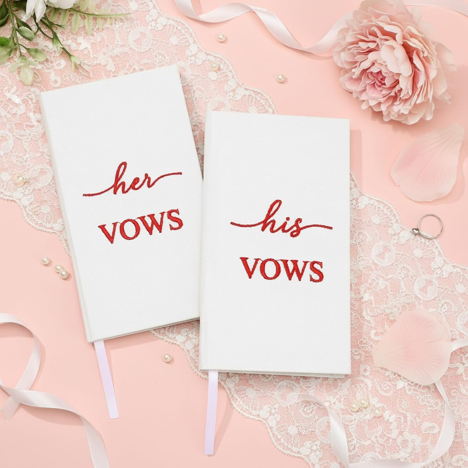 Set of 2 Wedding Vow Books His and Hers Vows Notebook Embroidery Linen Bridal Shower Books Elegant Wedding Essentials 5.8 x 4.1 Inch Bride and Groom Gifts for Newly Engaged Couple Favors