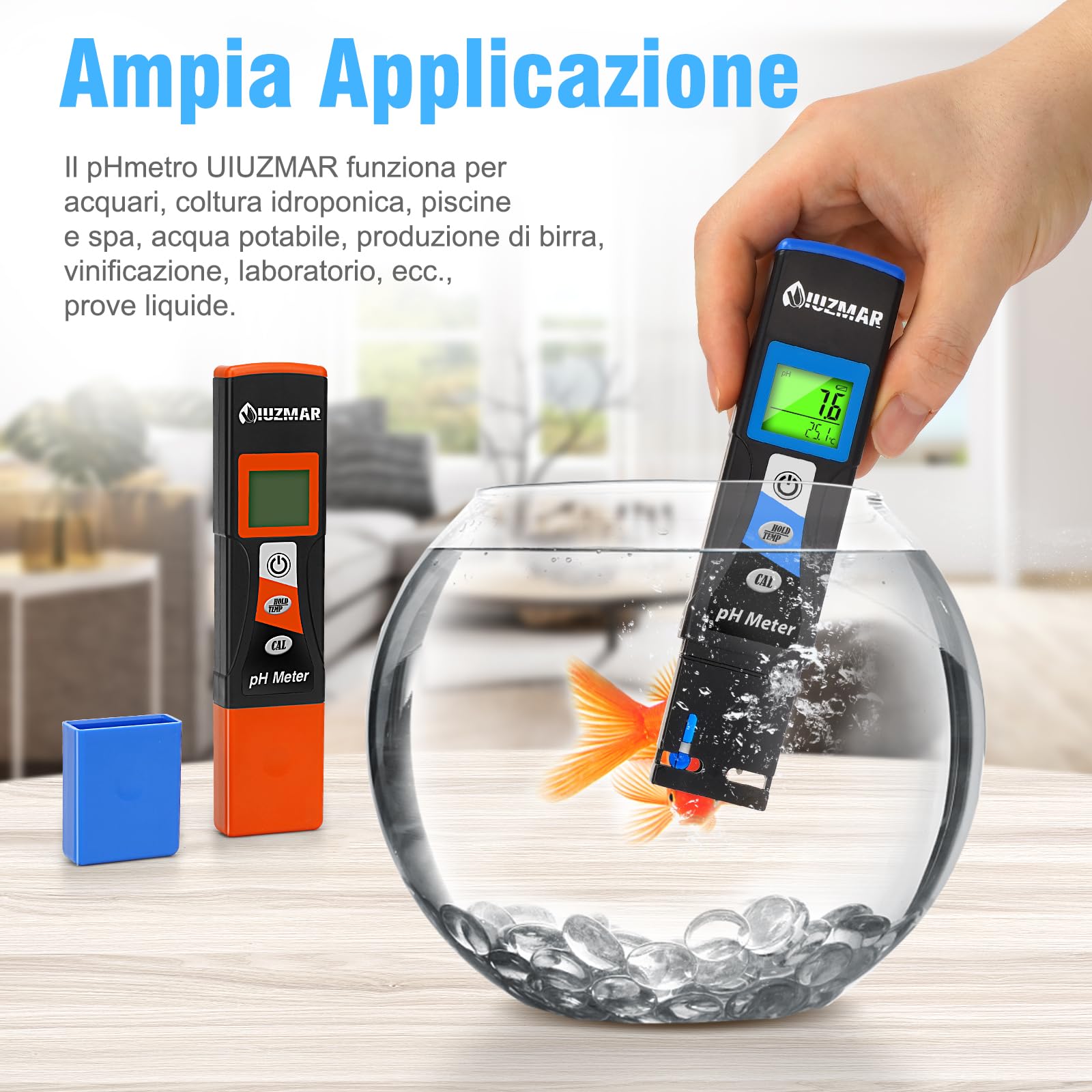 UIUZMAR Misuratore pH Piscina, Misura pH e Temperatura dell'acqua, pHmetro Acquario, Misuratore pH Elettronico per Jacuzzi, Acquario, Spa, Acqua Potabile, Idroponica