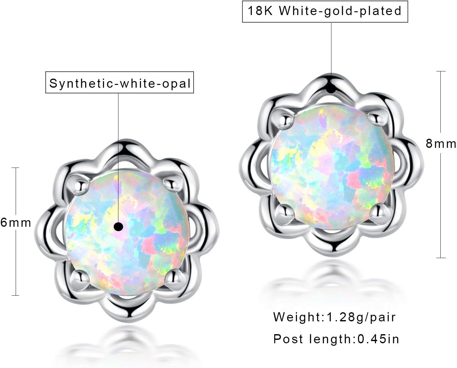 Created Opal Flower Stud Earrings for Women Hypoallergenic Jewelry Gifts - Image 6