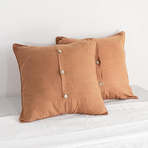 S VICTORY SYMBOL Juego de 2 fundas de almohada 100% lino europeo de 26 x 26 pulgadas con cierre de botón de coco, fundas de cojín de lino lavado a