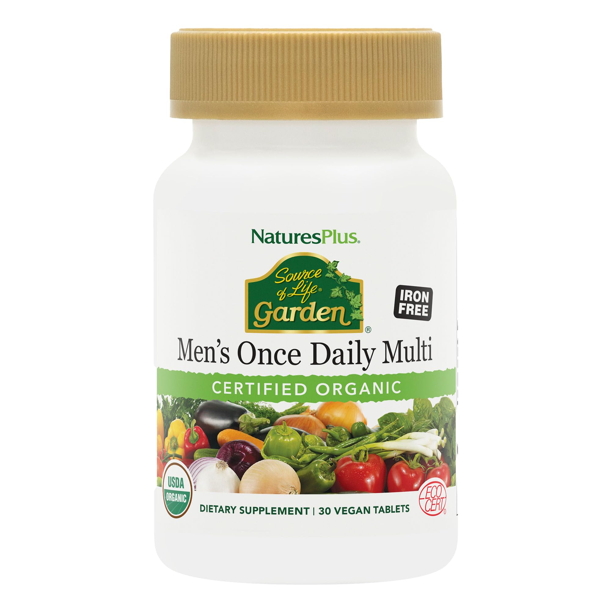 Source of Life Garden Certified Organic Mens Once Daily Multivitamin - Pure, Natural Whole Food Ingredients - Energy Boost - 30 Vegan Tablets (30 Servings)