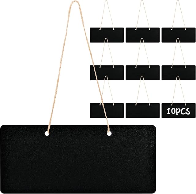 Small Hanging Chalk Board Sign , Mini Hanging Chalkboard Sign Double Sided Blackboards, Wooden Rectangle Hanging Message Board ,Ideal for Home Office Party Wedding Restaurants Cafes Wall