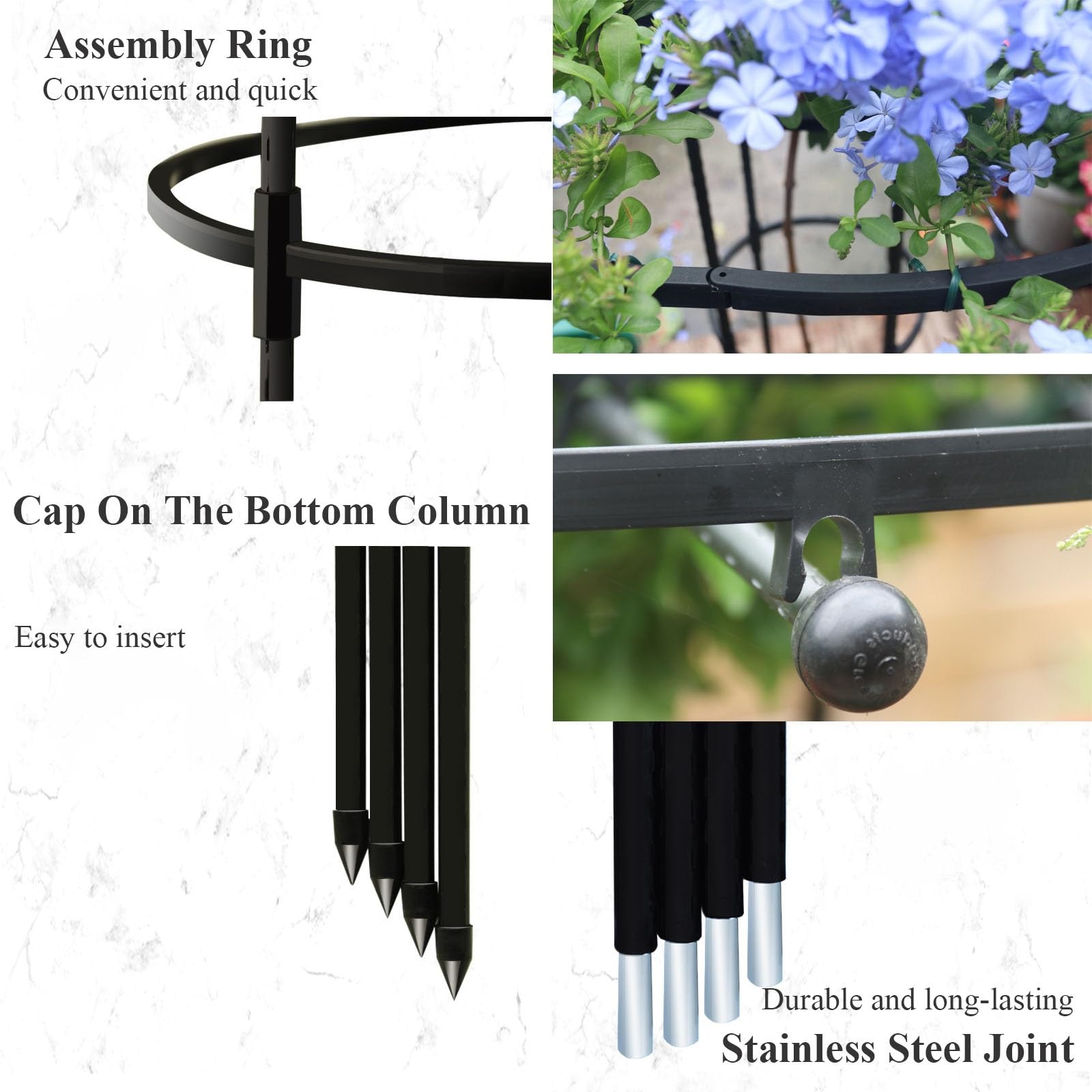 Treille de Jardin Vertical pour Plantes Grimpantes - 210 cm - Support en Métal Inoxydable pour Glycines, Roses & Vignes - Support Floral Extérieur Durable avec Parasol (Noir)