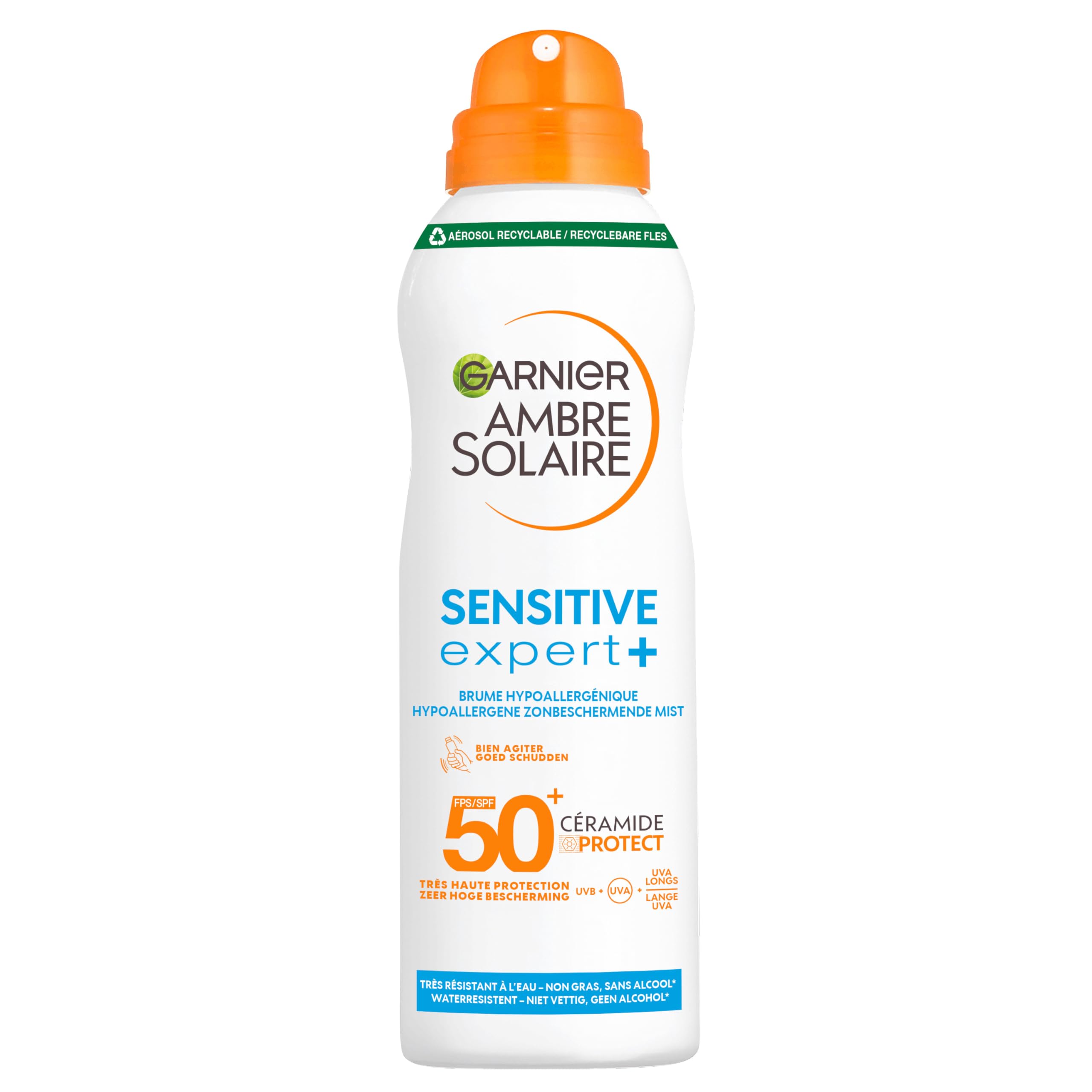 GARNIER Ambre Solaire Sensitive Expert+ - sucha mgiełka - ochrona przed słońcem SPF 50+ - chroni przed długim promieniowaniem UVA, UVB i UVA, wodoodporna, ceramidy, skóra wrażliwa i nietolerująca