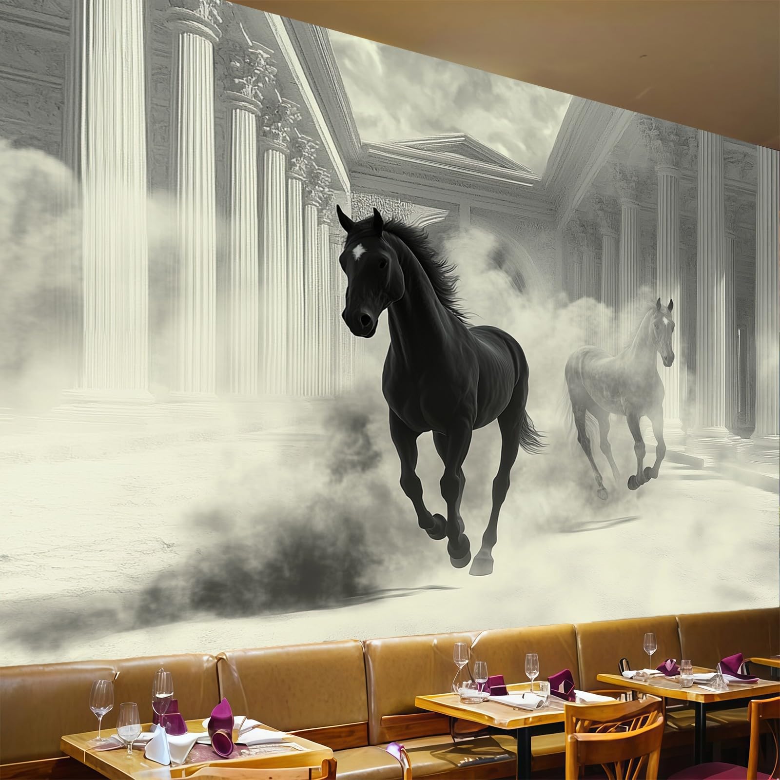 Papier peint panoramique animaux chevaux pour agrandir un salon sombre