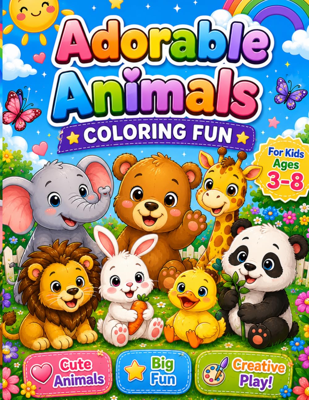 Adorable Animals Coloring Fun: Cute and Easy Animal Coloring Book for Kids Ages 3–8