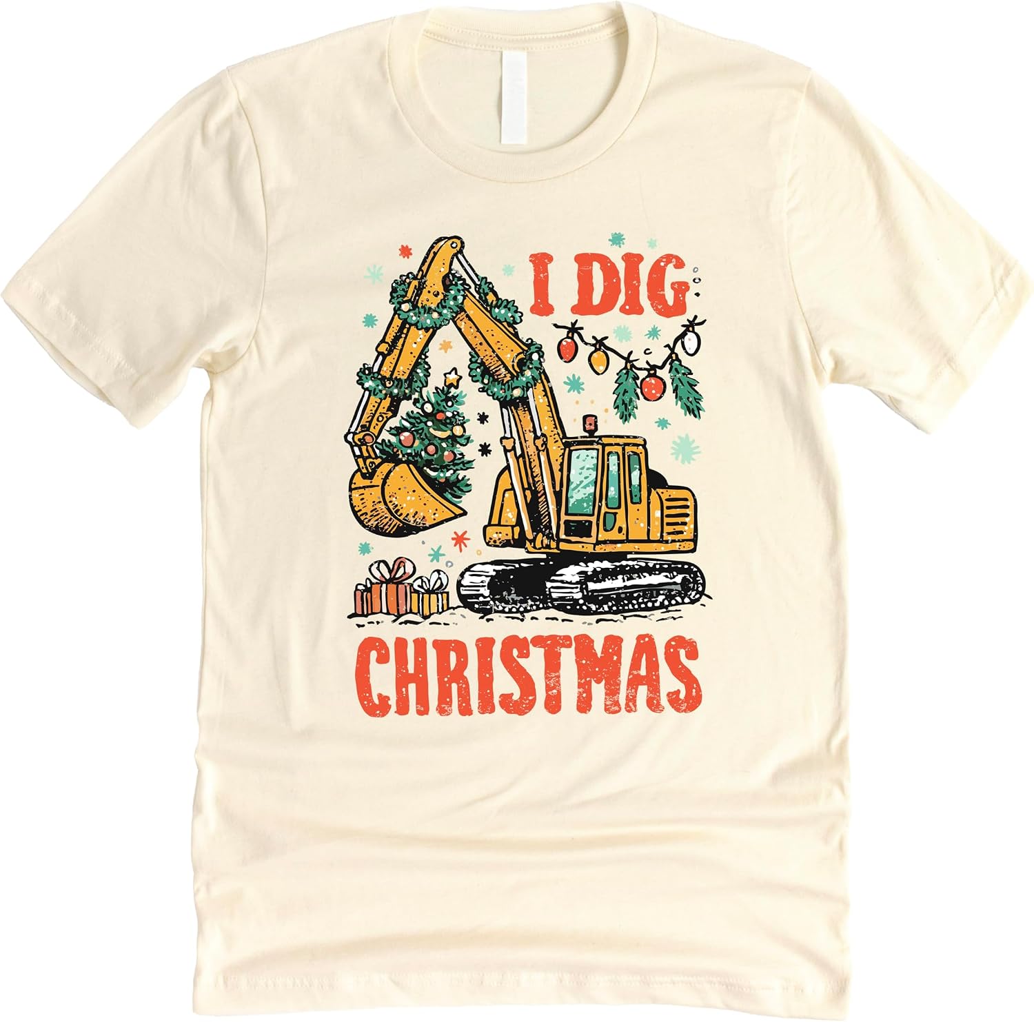Olive Loves Apple I Dig Christmas Excavator Shirt for Kids and Adults Trendy Holiday Graphic Tee for Boys