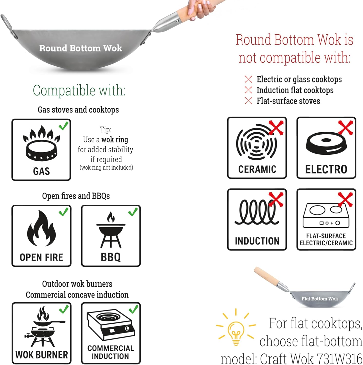 Craft Wok Traditional Hand Hammered Chinese Carbon Steel Wok with Wooden and Steel Helper Handle (14 Inch, Round Bottom Pow Wok Pan) / 731W88 - Image 2