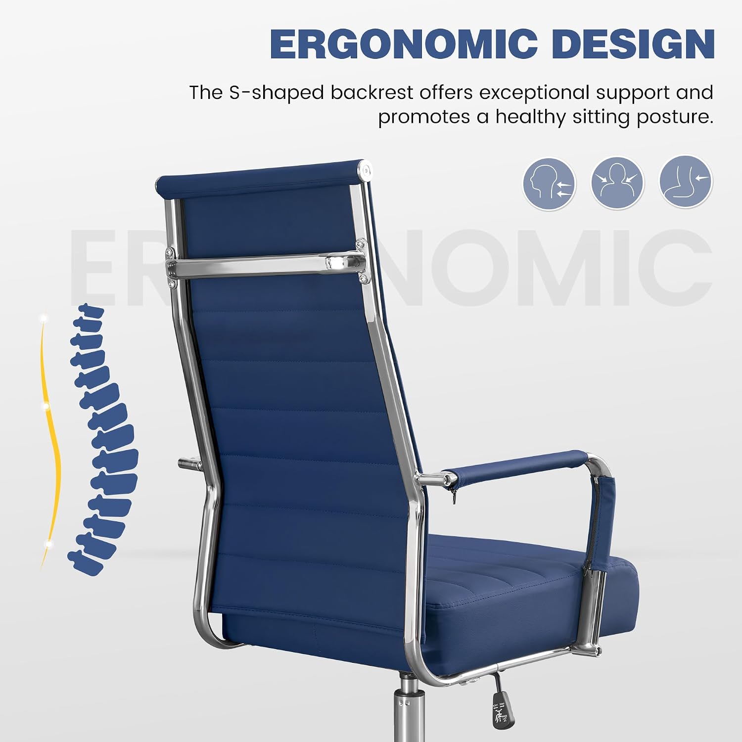JOMEED Office Desk Chair, Leather Conference Room Chairs with High Back,Wheels and Arms,Blue thumbnail